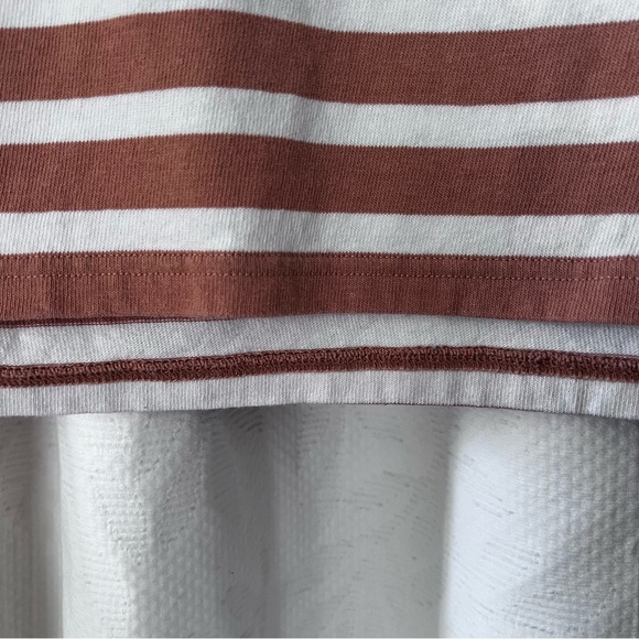 J Crew Basic Boat Neck Preppy Stripe 3/4 Cotton Tee in Tan and White size Large - Picture 6 of 12